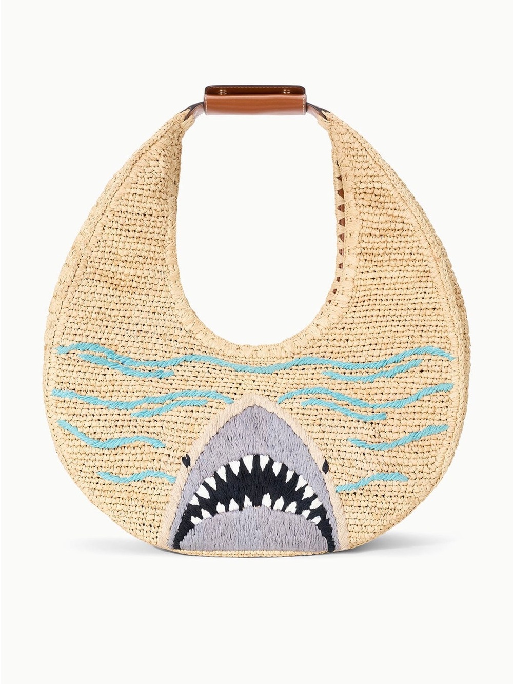 STAUD - LARGE RAFFIA MOON TOTE BAG GREAT WHITE